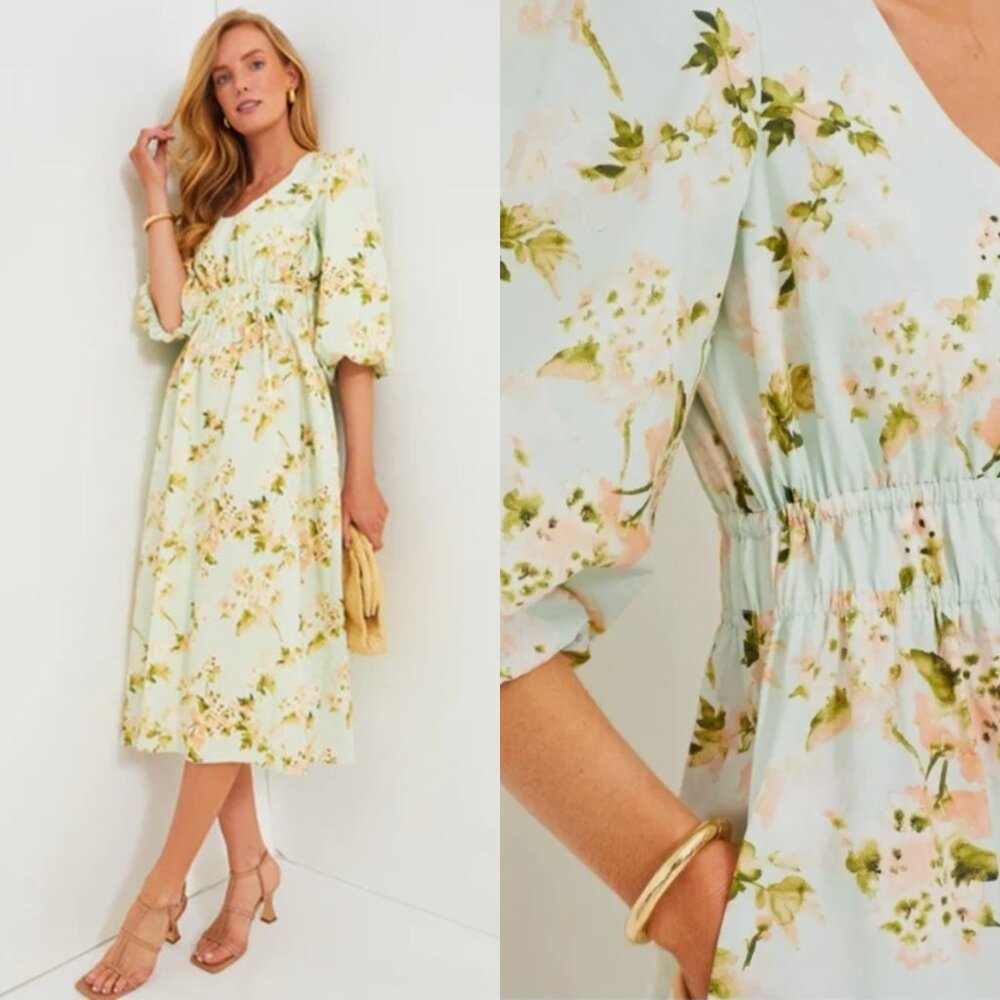 Tuckernuck NEW Aqua Watercolor Marlena Floral Sundress Midi Dress Size S